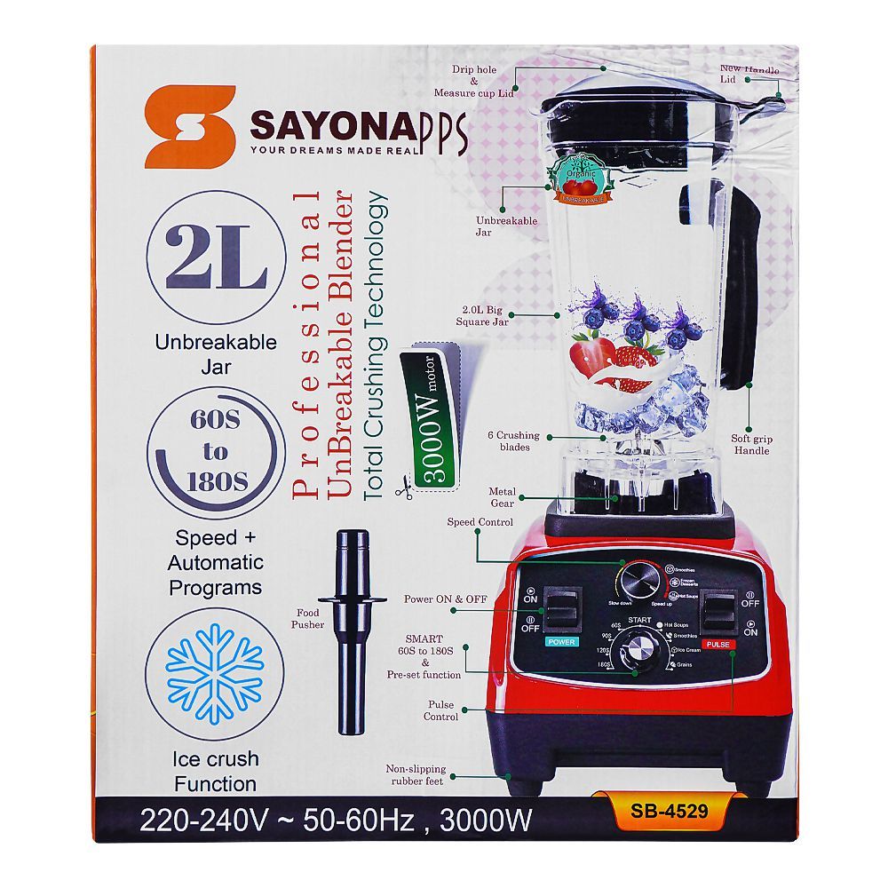 Sayona blender SB-4529 with 2L unbreakable jar and ice crush function box