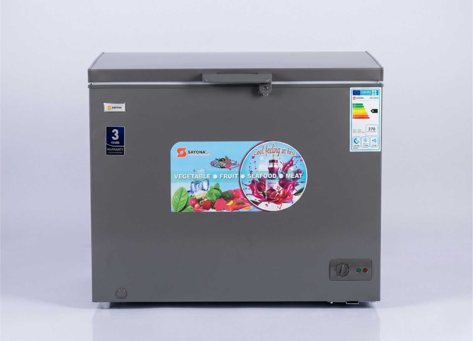 SAY-3556 chest freezer, dark gray lid and front control panel