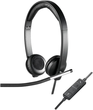 Logitech H650e Wired Headset, Stereo Headphones with Noise-Cancelling Microphone, USB, In-Line Controls, Indicator LED, PC/Mac/Laptop - Black