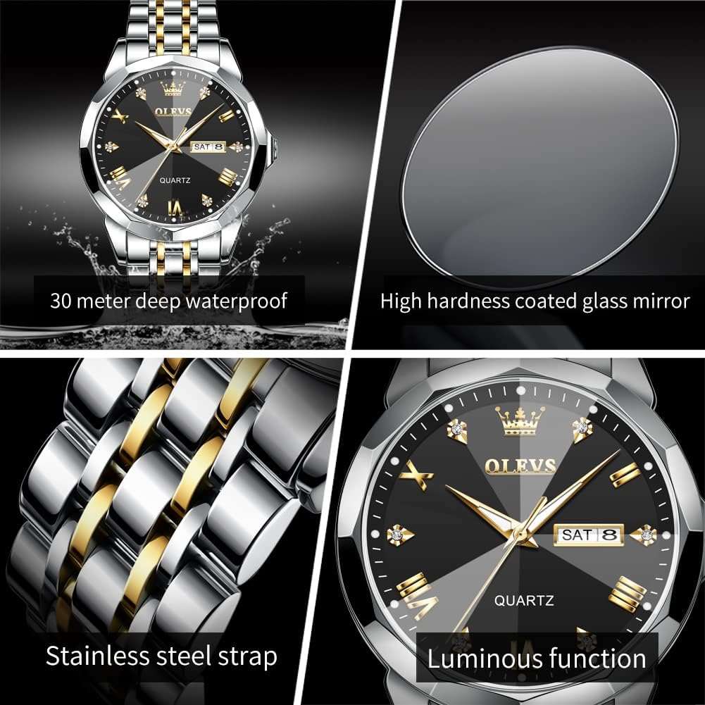 OLEVS Male Wrist Watches,Quartz Business Stainless Steel Waterproof Luminous Watches Luxury