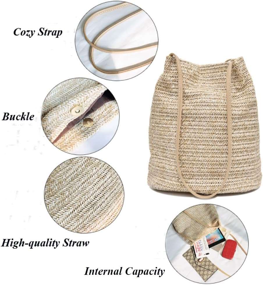 AUFUYAOLIN Straw Bag Women Fashionable Beach Tote Bag Summer Handbag Beach Bag Shoulder Bag