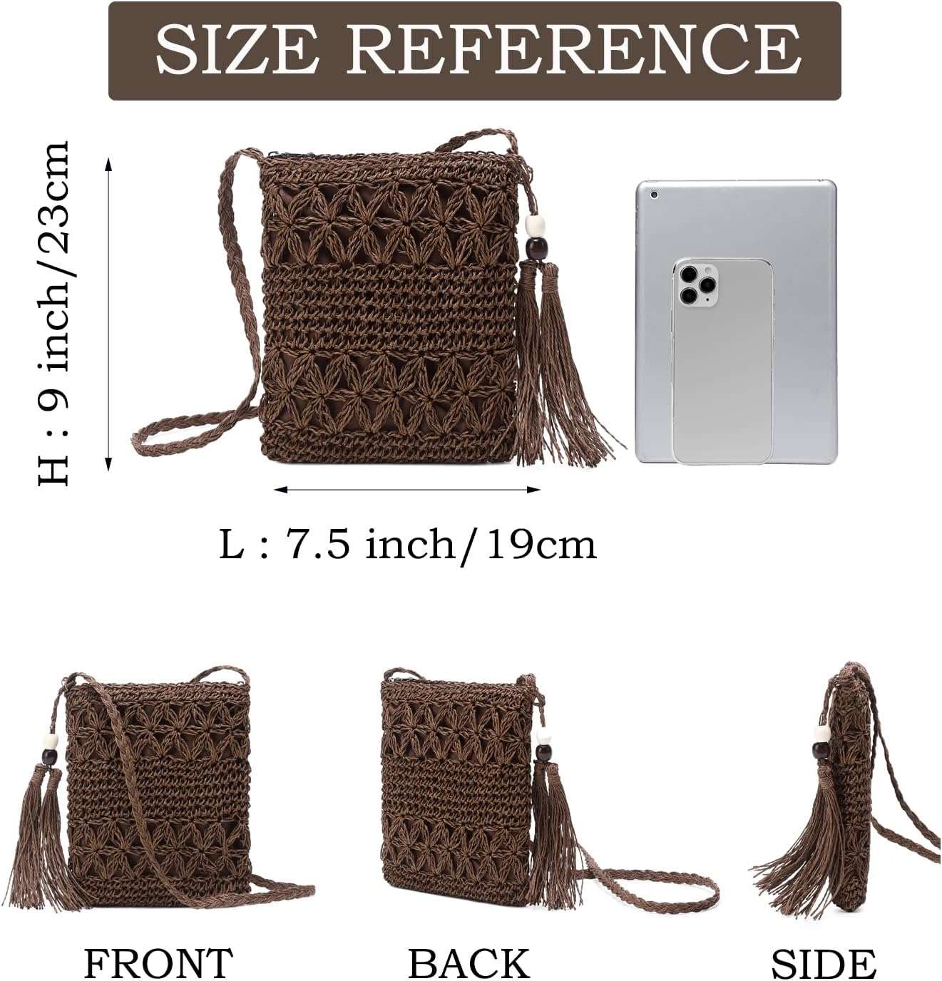 Straw shoulder bag for women