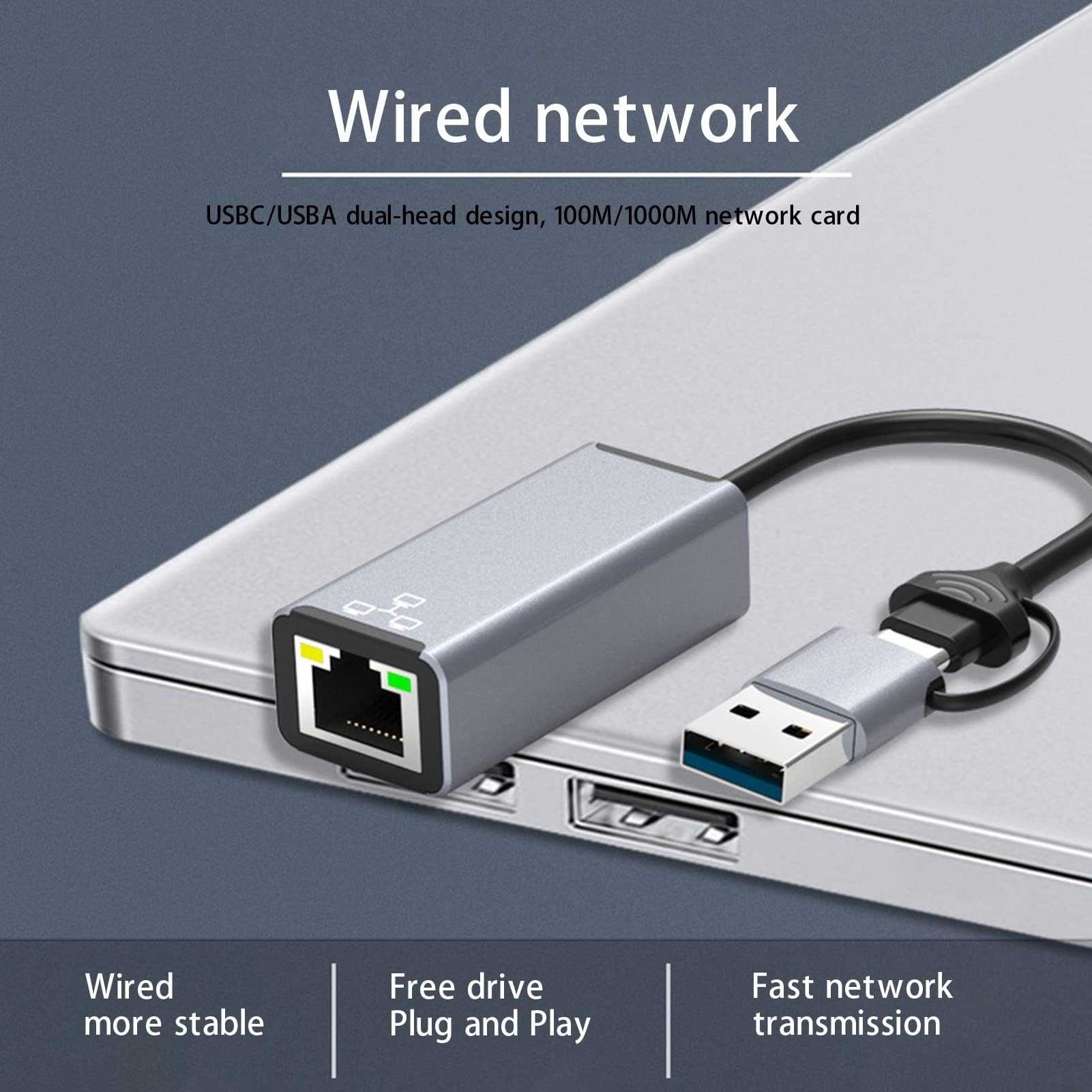 USB to Ethernet Adapter, USB C to Ethernet Adapter, Dual USB A/USB C to RJ45 Type-C 100 Gigabit Ethernet LAN Network,