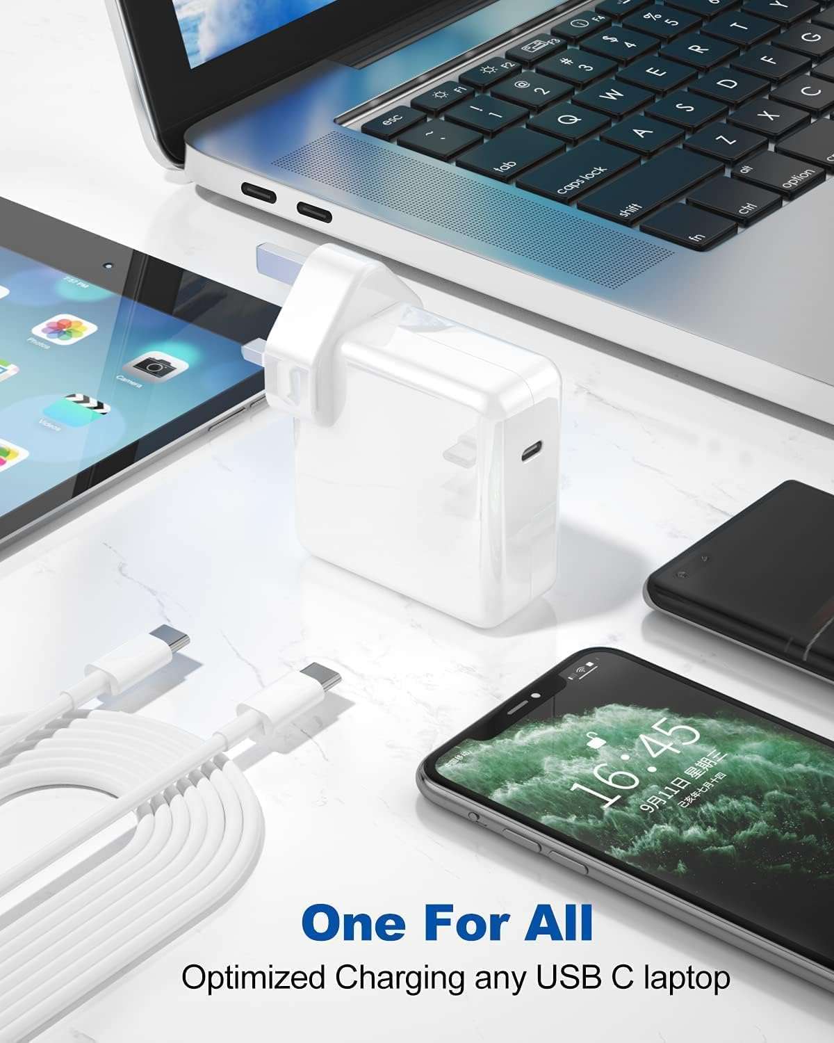 USB C Power Adapter & Cable (White, 87W)