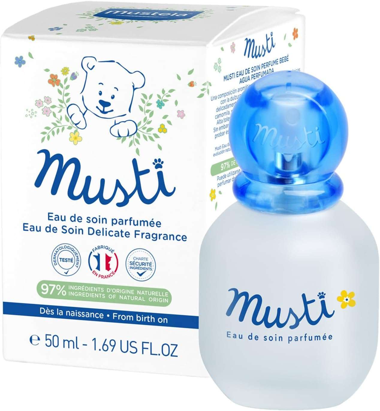 Mustela Musti Eau de Soin Parfumee - Delicate Fragrance for Boys & Girls - with Chamomile & Honey Extracts - AlcoholFree - 50ml