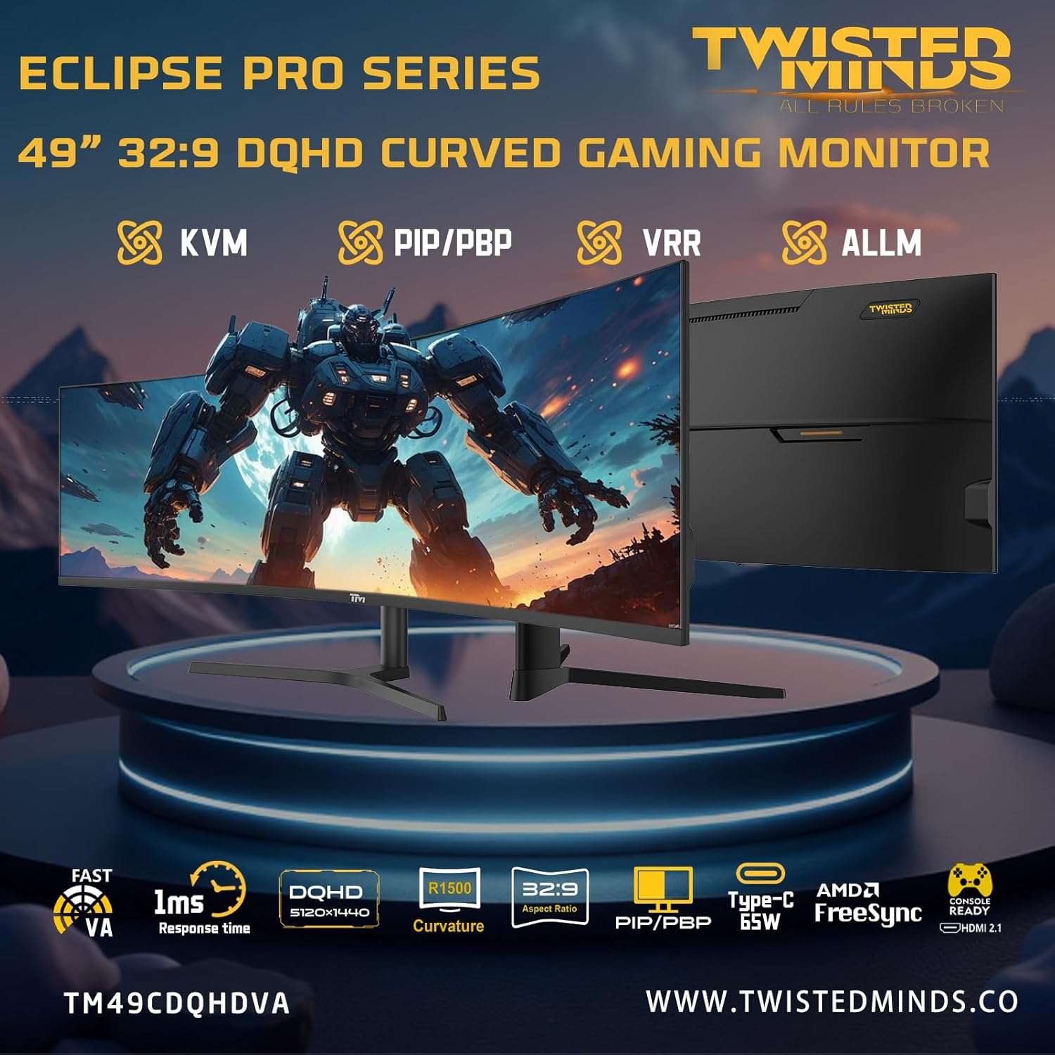 49″ Twisted Minds  Ultra-Wide Curved Gaming Monitor