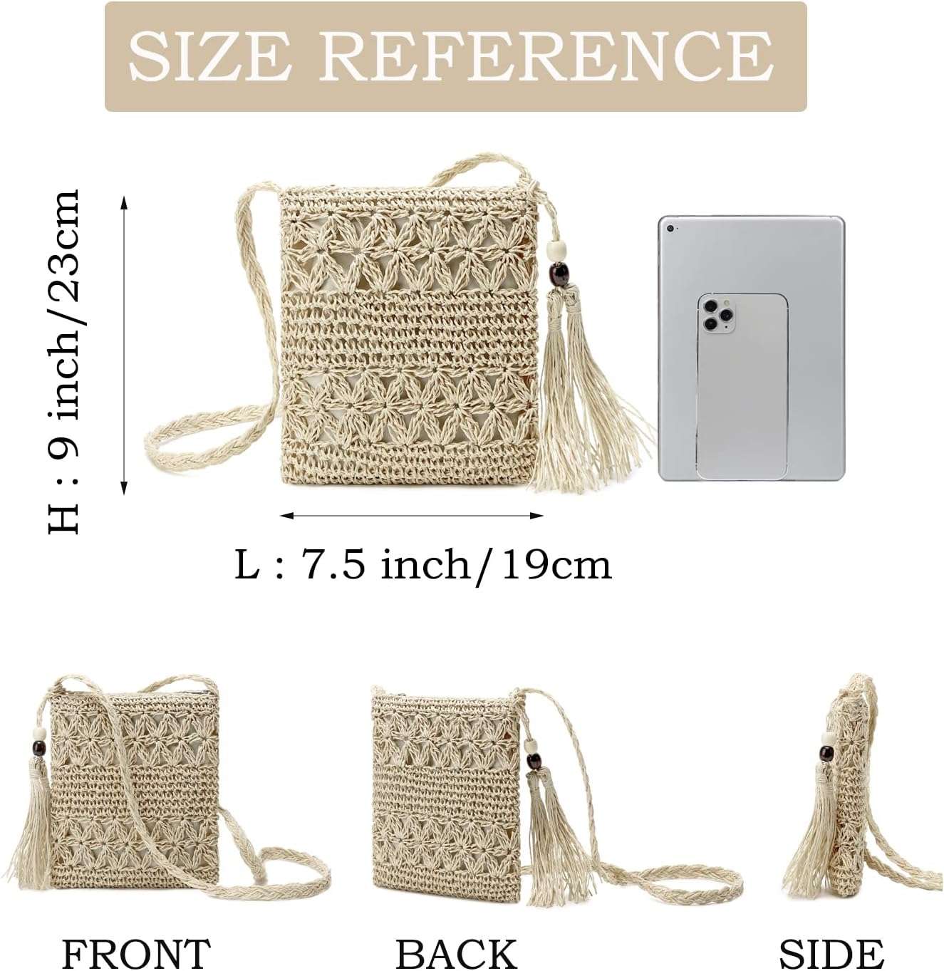 Straw shoulder bag for women