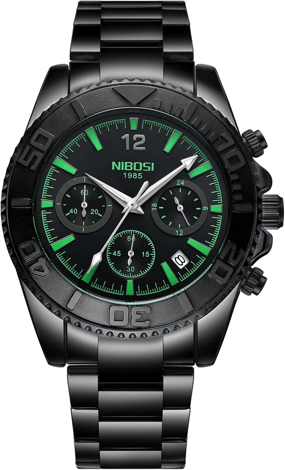 NIBOSI Men's Watches Analog Multifunctional Chronograph Sport Minitary Watches for Men Waterproof Quartz Wrist Watch with Calendar Stainless Steel Strap