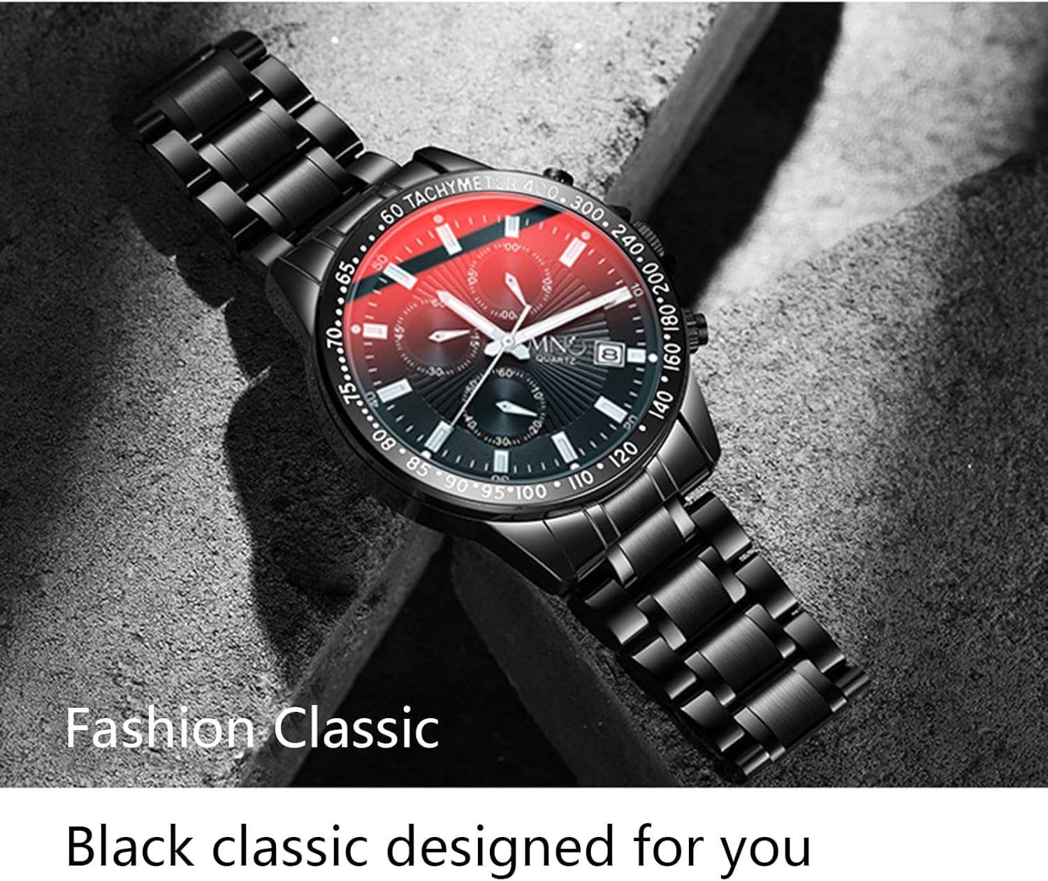 【TTQK】Men's quartz watch cool reflective mirror stainless steel strap fashion multifunction watch 3ATM luminous display chronograph calendar date watch