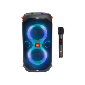 JBL Party Box 110 and Wireless Microphone Bundle Speaker and Microphone with LED Light Effect, 160W Power, 12 Hour Playback, IPX4 Waterproof - Black