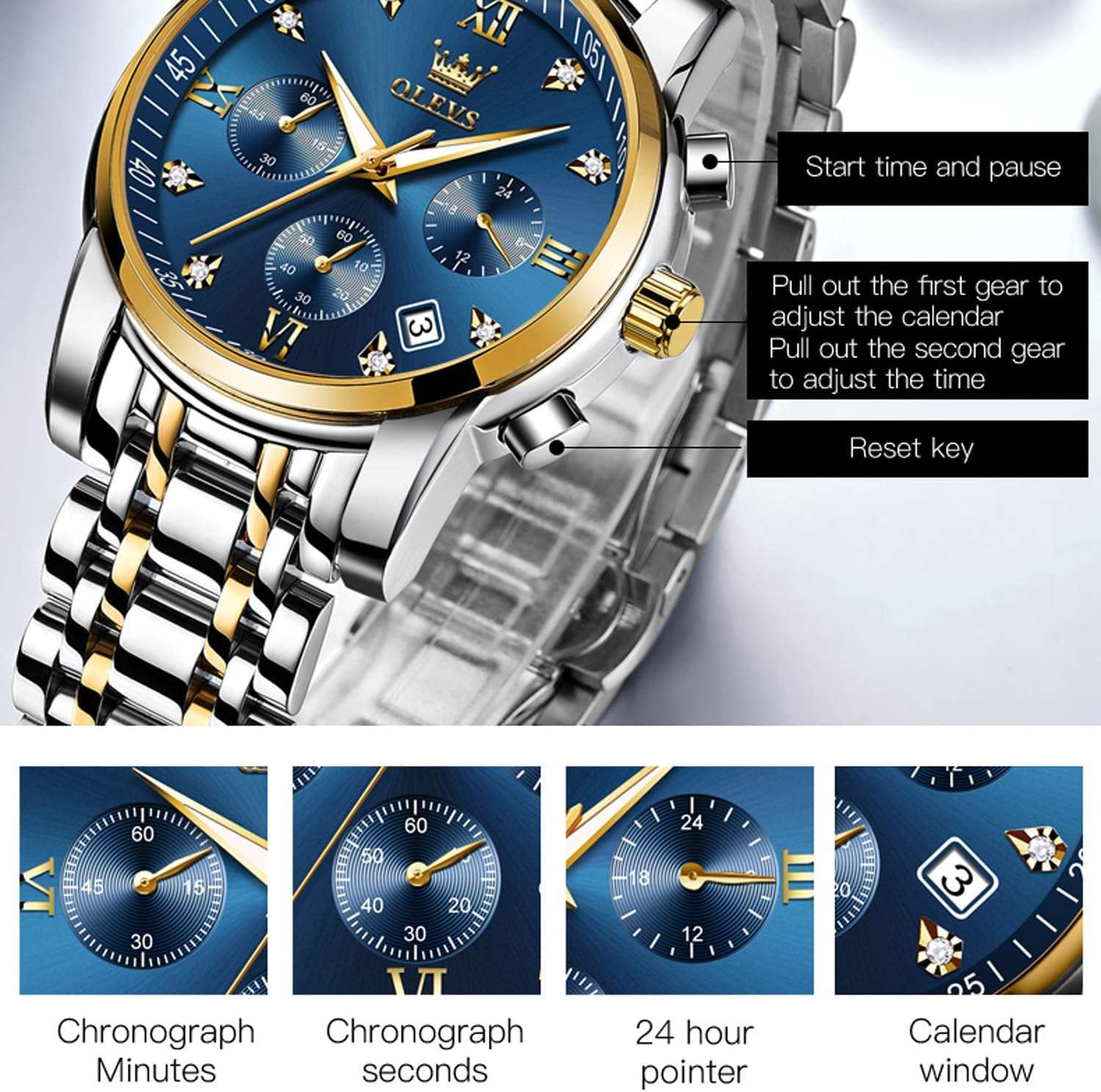 OLEVS Male Wrist Watches,Quartz Business Stainless Steel Waterproof Luminous Watches Luxury