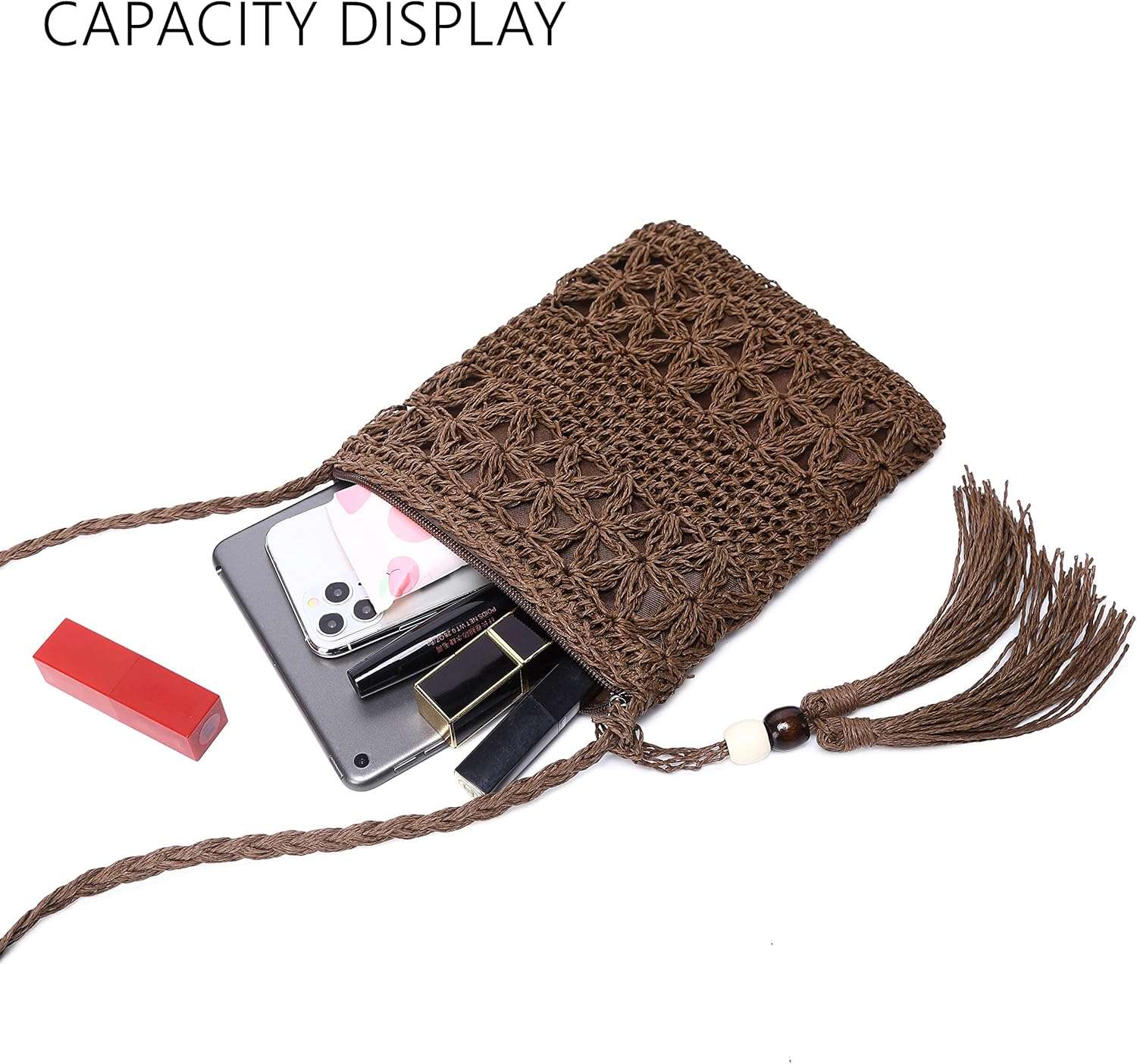 Straw shoulder bag for women