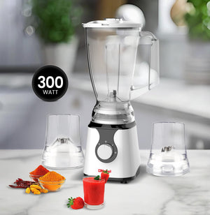 NOBEL Blender White 1.5 Litres 300W 2 Speed - Pulse Spill Proof Lid Anti Slip 2 Grinder NB303E
