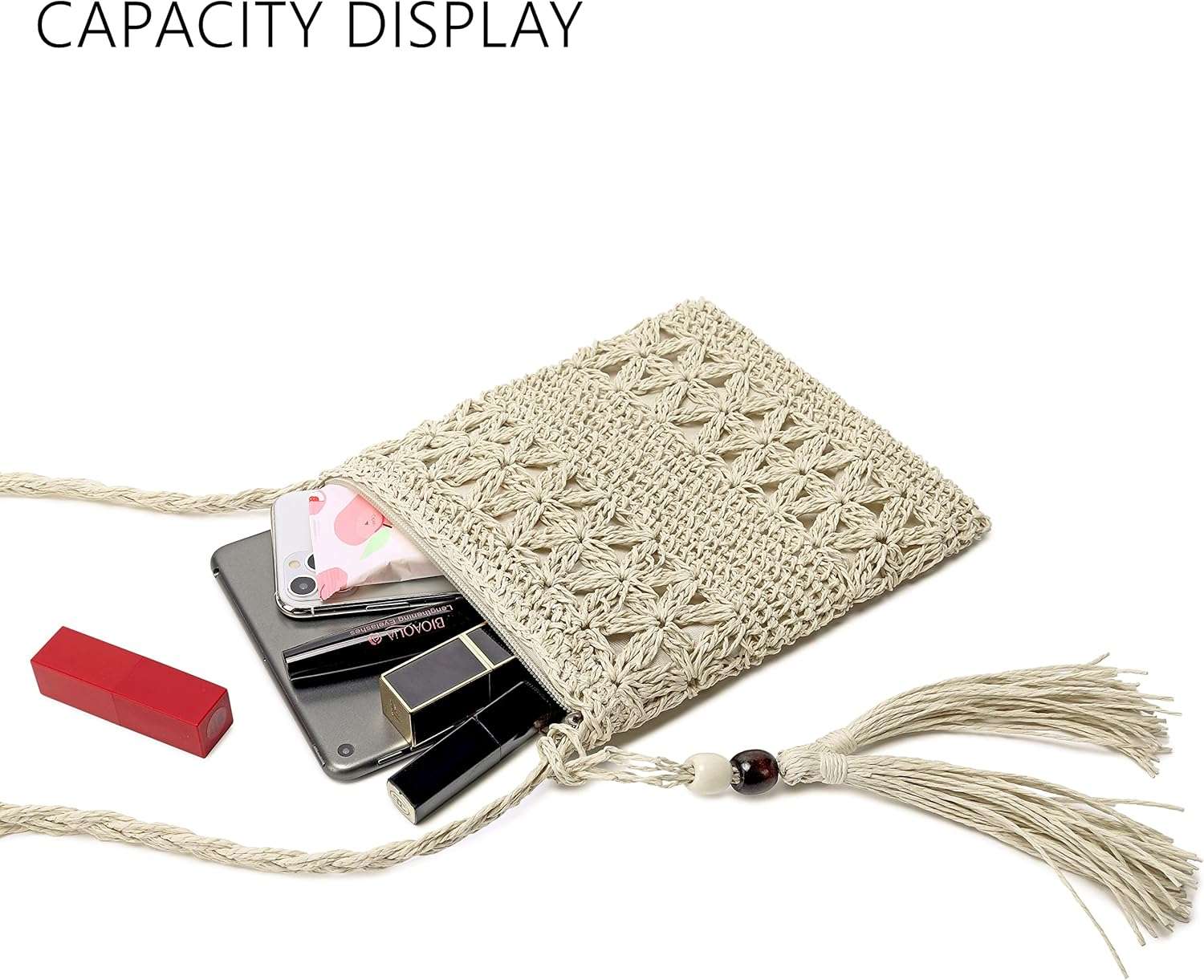 Straw shoulder bag for women