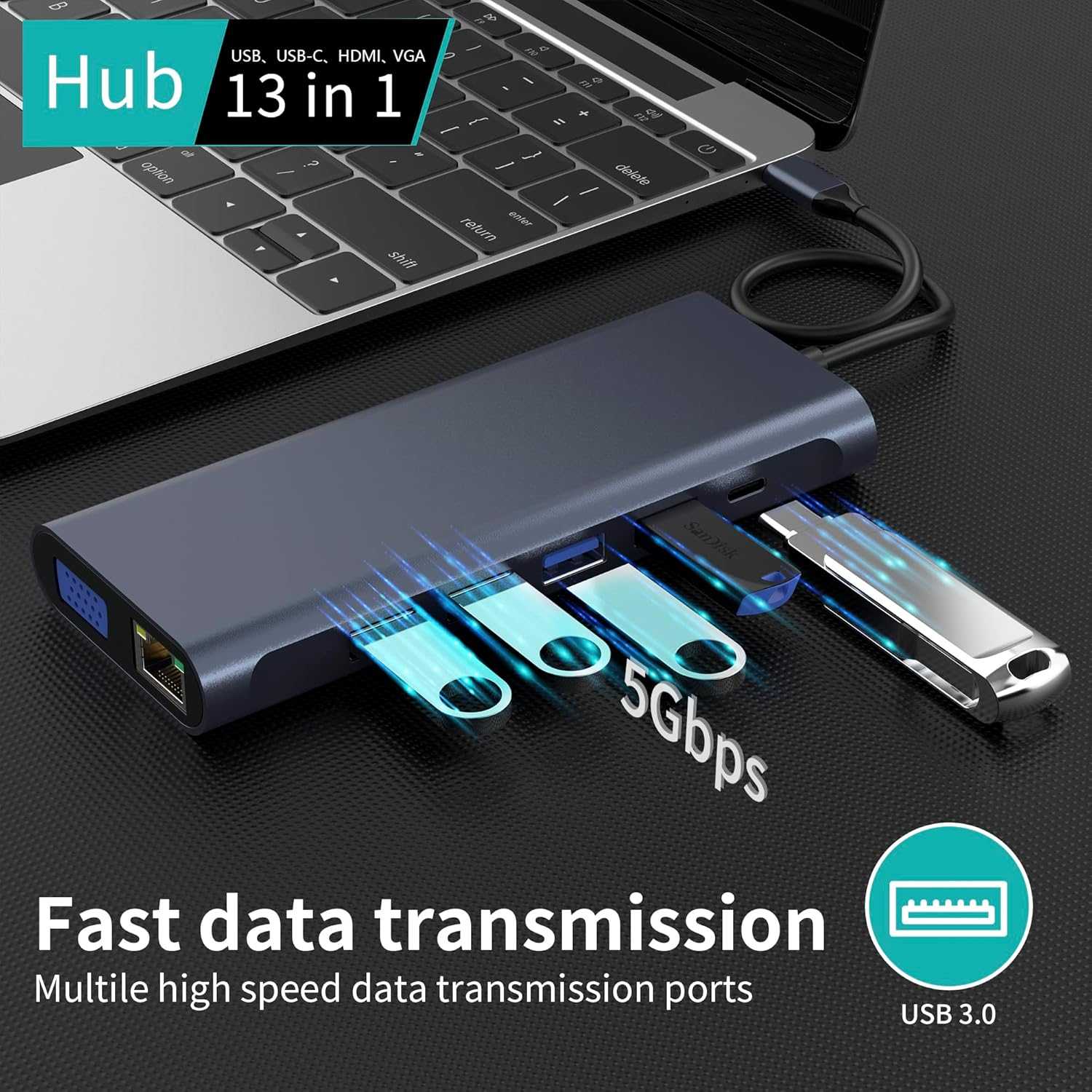 TYPE-C TO HDMI/ Docking Station Hub  4K HDMI, Ethernet, VGA,Audio, USB3.0 TF/SD