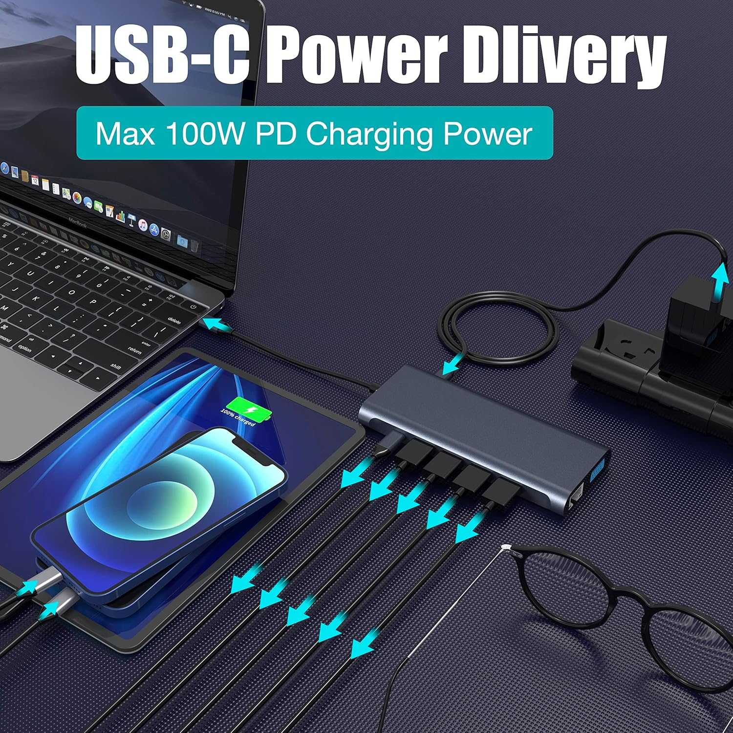 TYPE-C TO HDMI/ Docking Station Hub  4K HDMI, Ethernet, VGA,Audio, USB3.0 TF/SD