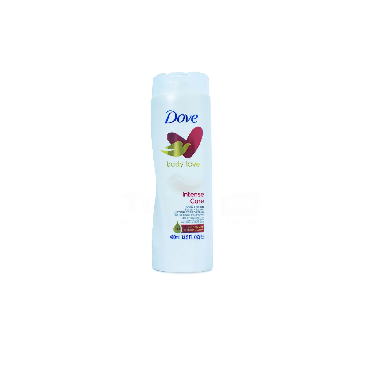 Dove Intensive Care body lotion bottle, light blue pump-style cap