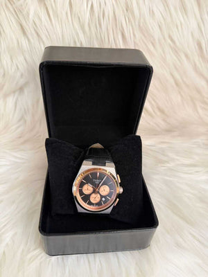 Black Leather Strap Chronograph Watch