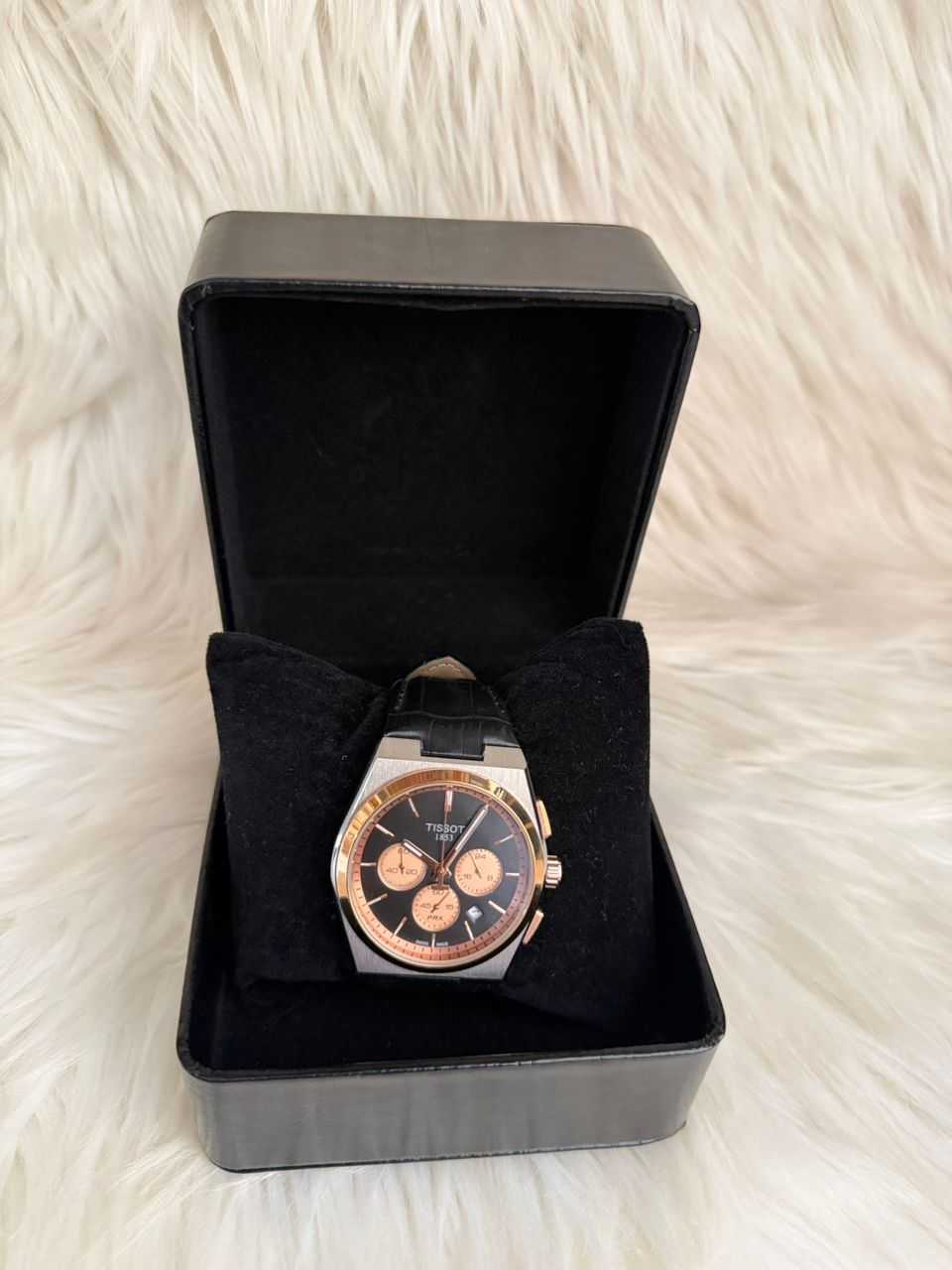 Black Leather Strap Chronograph Watch