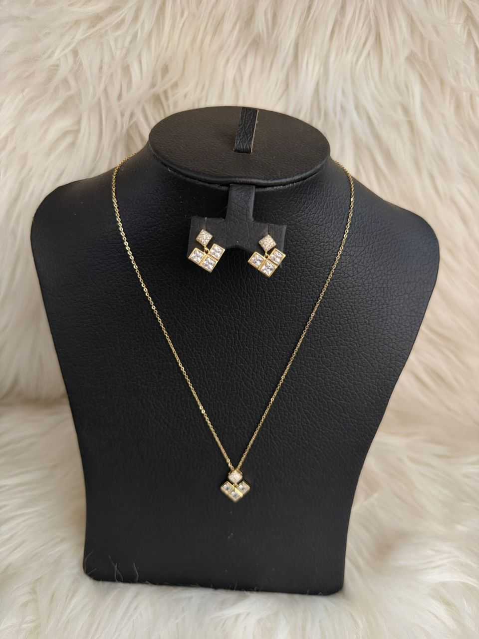 Gold Square Crystal Jewelry Set