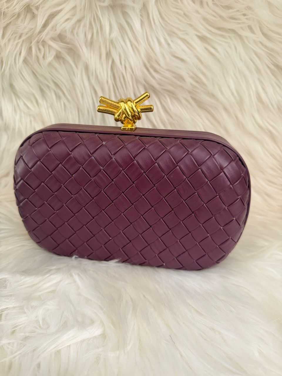 Burgundy Woven Clutch Handbag