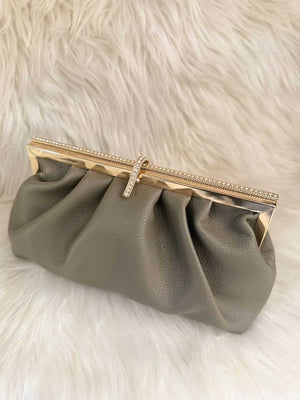 Grey Pleated Clutch Handbag