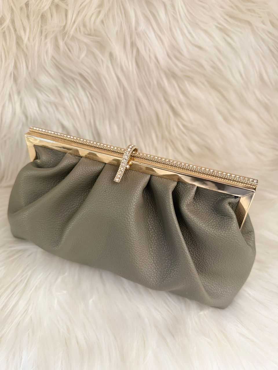 Grey Pleated Clutch Handbag