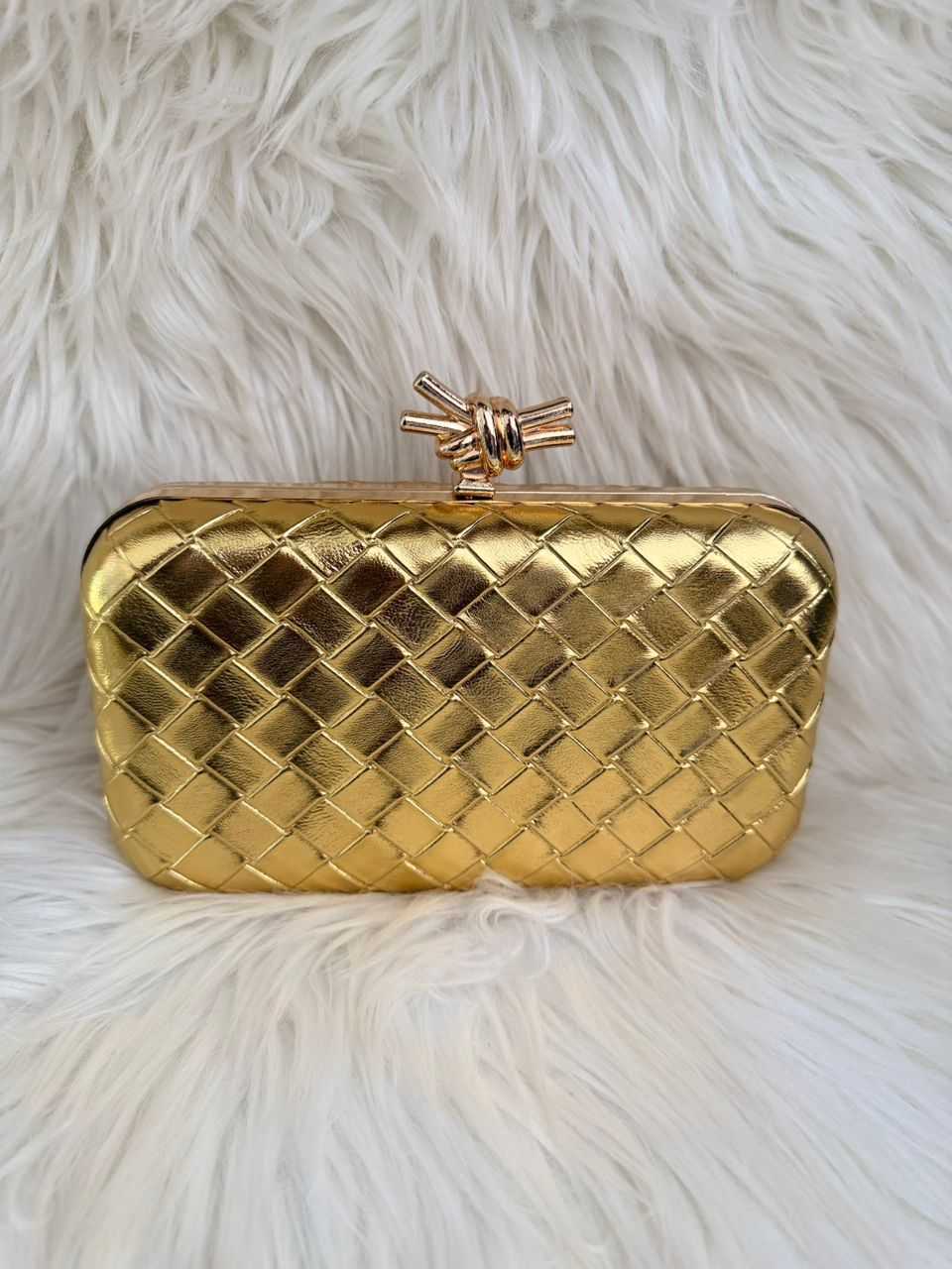 Gold Quilted Clutch Handbag