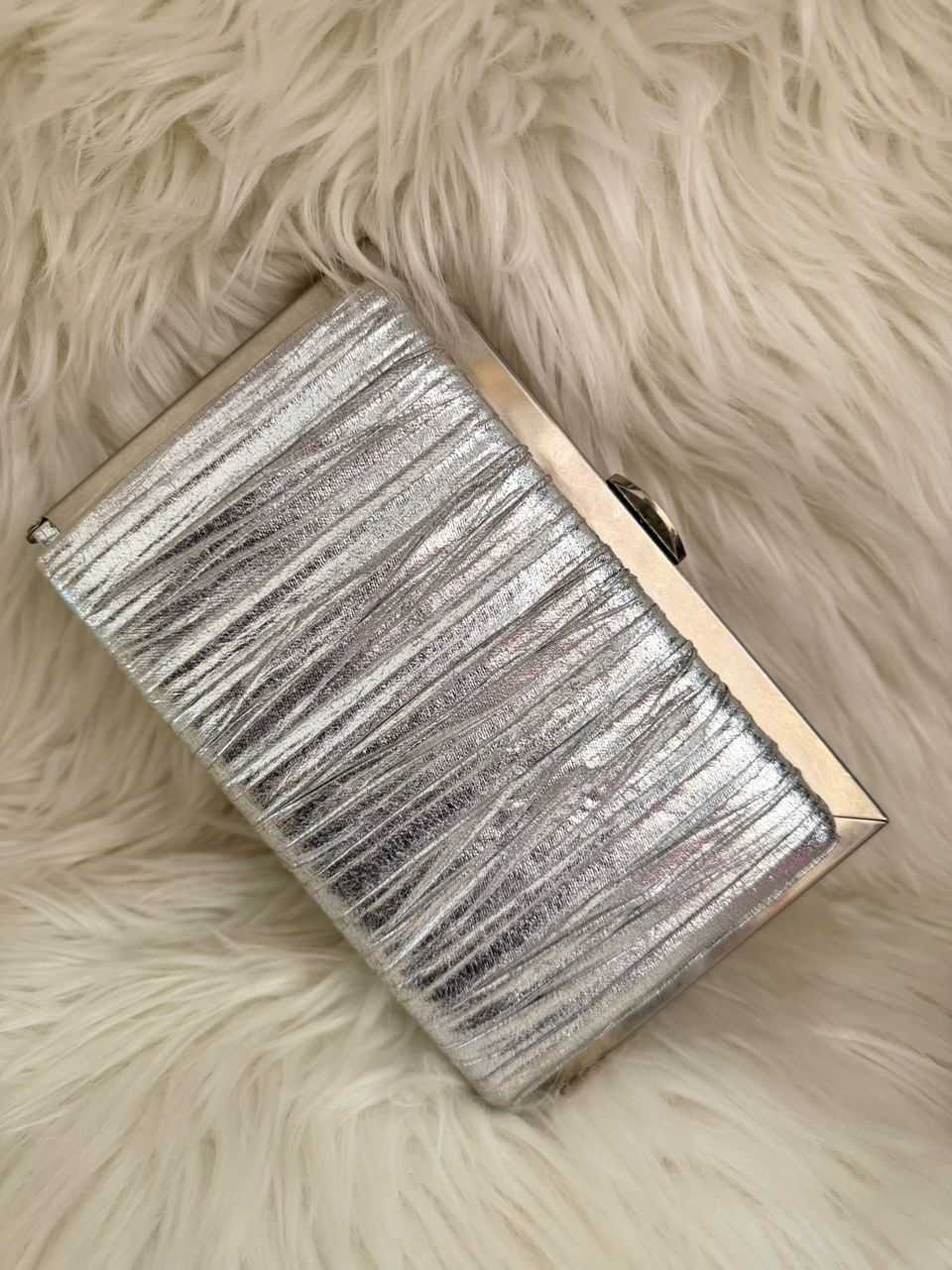 Silver Textured Clutch Handbag