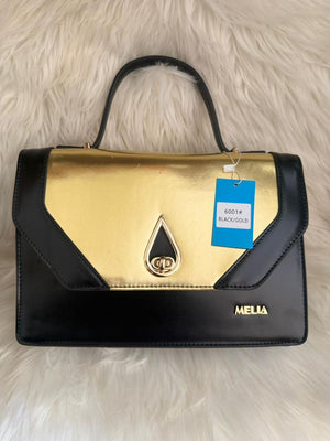Black & Gold Structured Top Handle Handbag