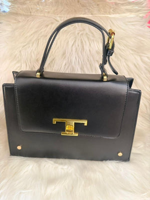 Black Structured Top Handle Handbag