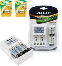 Jibao Battery Charger with 4 Batteries