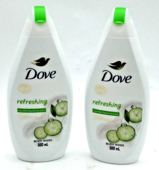 Dove refreshing body wash bottles, 500 mL, white with green caps