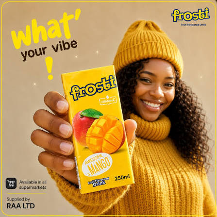 Mango Frosti juice carton held up, 250 ml