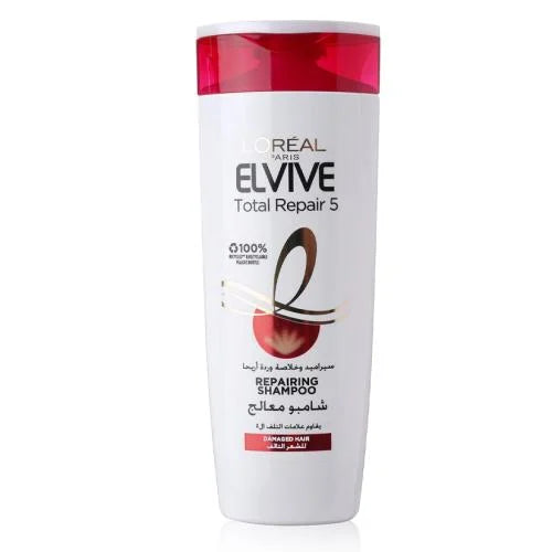 ELVIVE repairing shampoo bottle, white with red cap
